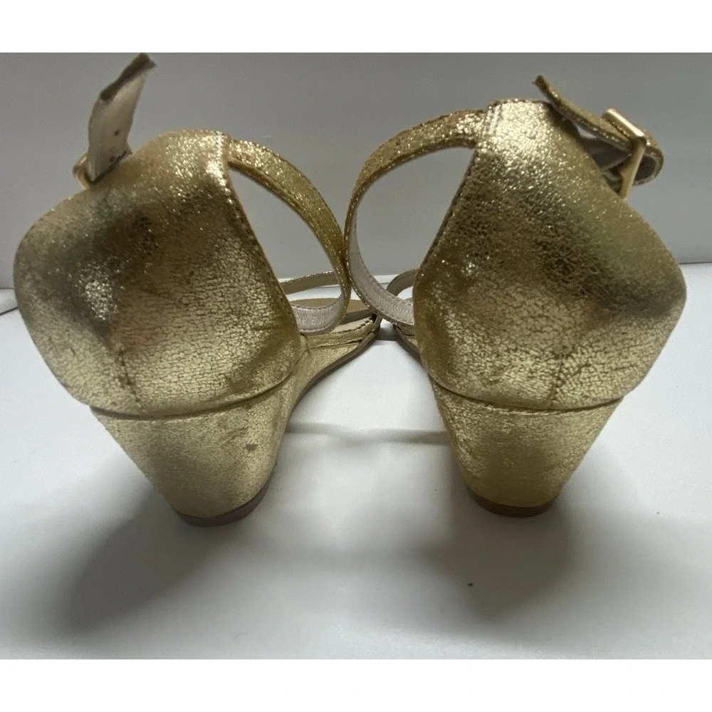 Boden Gold Metallic‎ Leather Low Wedge Sandals Polka Dot Insole Size 38
